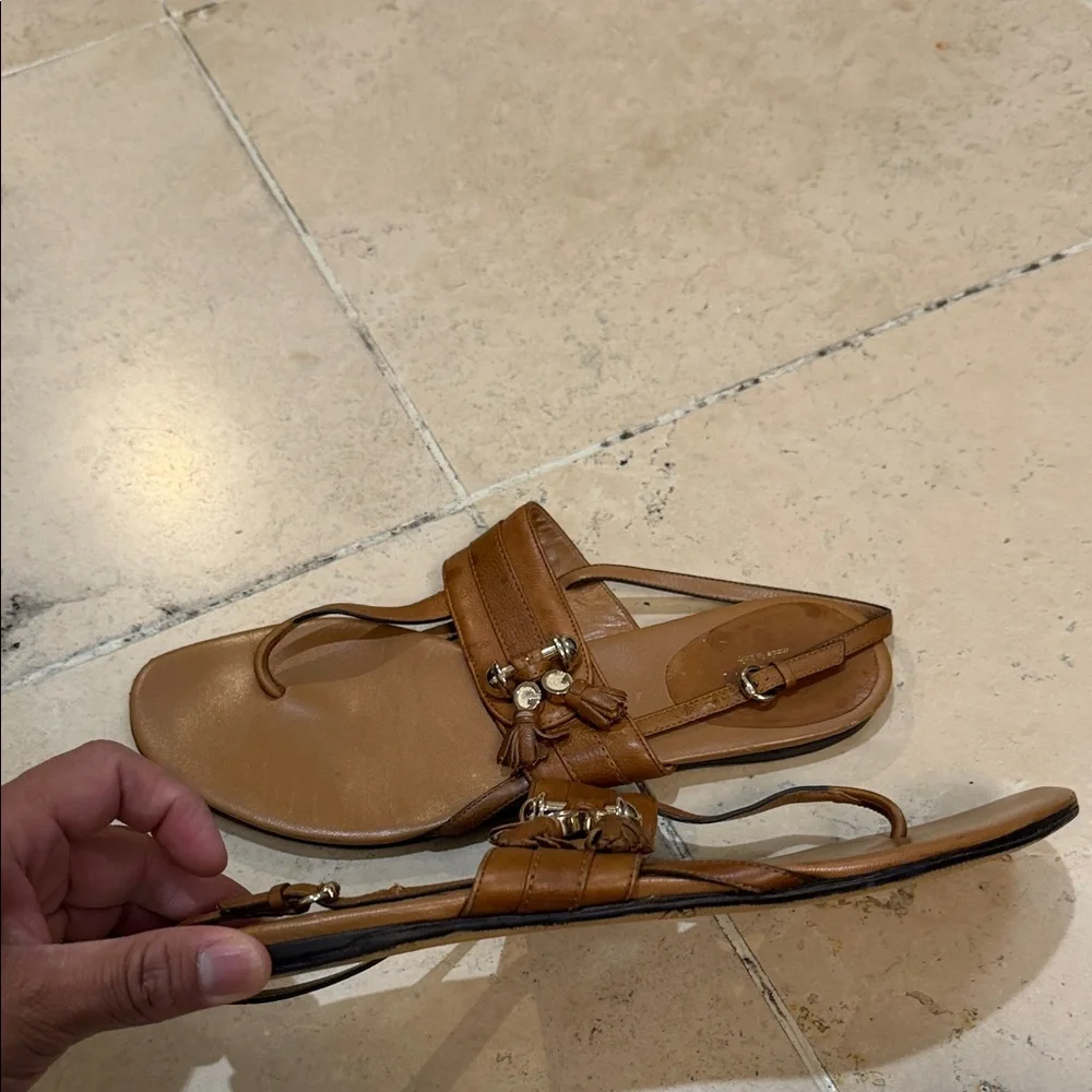 Gucci Tan Brown Leather Thong Slingback Sandals - Picture 6 of 9